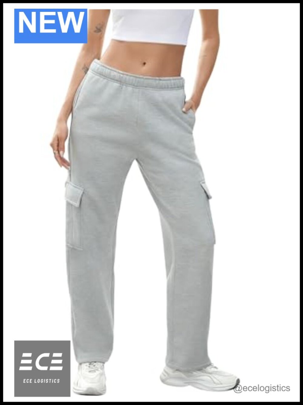QIBABU Women's Fleece Cargo Sweatpants Baggy Wide Leg Jogger Pants